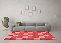 Machine Washable Checkered Red Modern Rug, wshabs80red