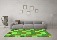 Machine Washable Checkered Green Modern Rug, wshabs80grn