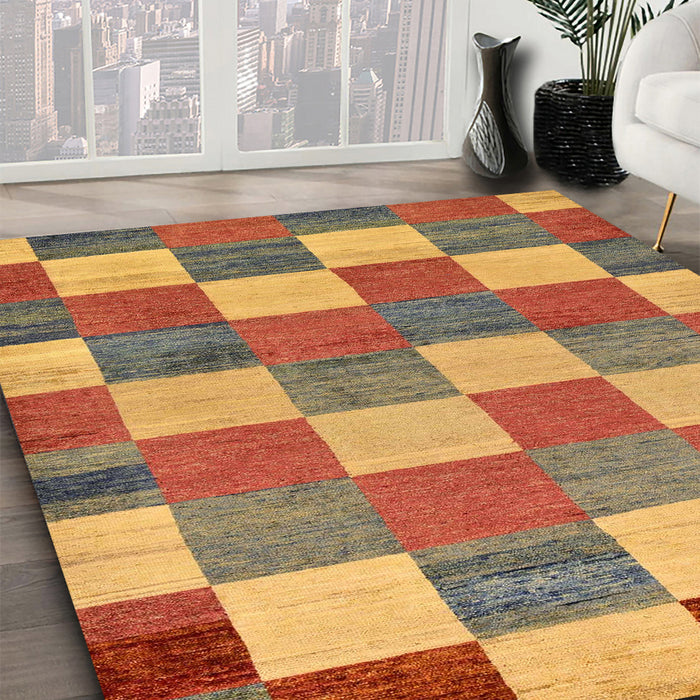 Abstract Gold Checkered Rug in Family Room, abs80