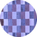 Round Machine Washable Checkered Blue Modern Rug, wshabs80blu