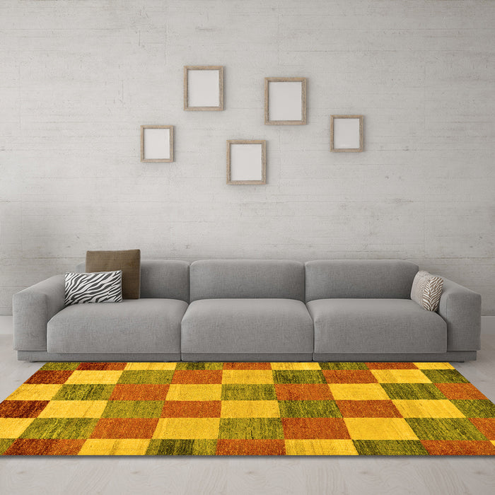 Machine Washable Checkered Yellow Modern Rug in a Living Room, wshabs80yw