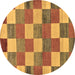 Round Machine Washable Checkered Brown Modern Rug, wshabs80brn