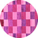 Round Machine Washable Checkered Pink Modern Rug, wshabs80pnk