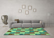 Machine Washable Checkered Turquoise Modern Area Rugs in a Living Room,, wshabs80turq