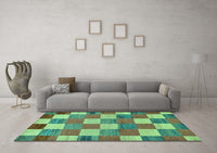 Machine Washable Checkered Turquoise Modern Rug, wshabs80turq