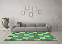 Machine Washable Checkered Turquoise Modern Area Rugs in a Living Room,, wshabs80turq