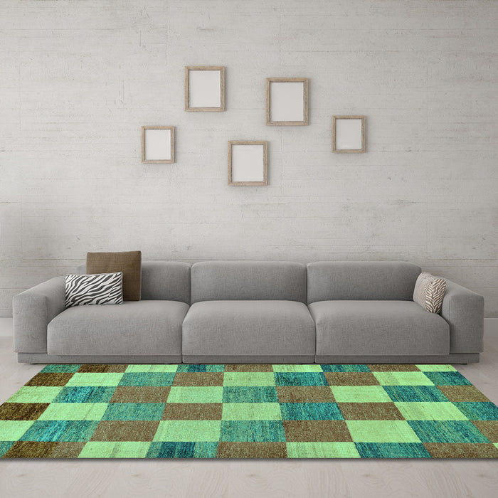 Machine Washable Checkered Turquoise Modern Area Rugs in a Living Room,, wshabs80turq