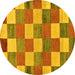 Round Machine Washable Checkered Yellow Modern Rug, wshabs80yw