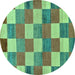 Round Checkered Turquoise Modern Rug, abs80turq