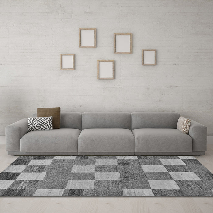 Machine Washable Checkered Gray Modern Rug in a Living Room,, wshabs80gry