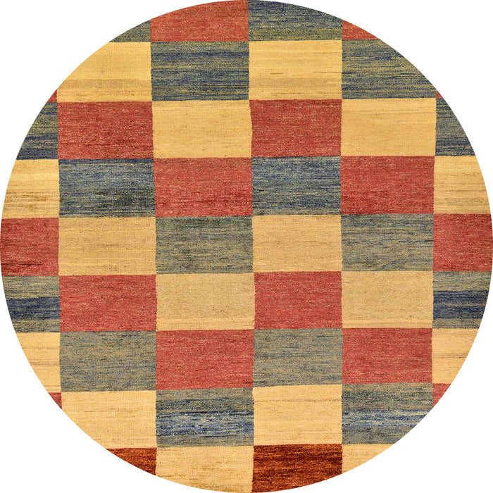 Round Abstract Gold Checkered Rug, abs80