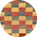 Round Abstract Gold Checkered Rug, abs80