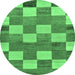 Round Machine Washable Checkered Emerald Green Modern Area Rugs, wshabs80emgrn