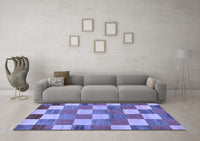 Machine Washable Checkered Blue Modern Rug, wshabs80blu