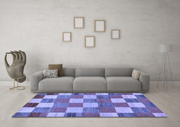 Machine Washable Checkered Blue Modern Rug in a Living Room, wshabs80blu