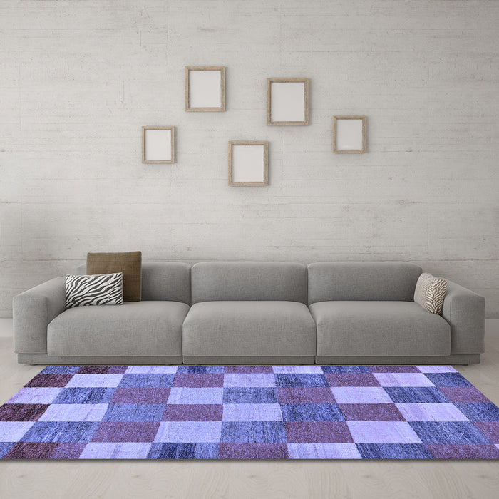 Machine Washable Checkered Blue Modern Rug in a Living Room, wshabs80blu