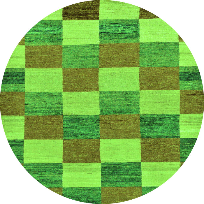 Round Machine Washable Checkered Green Modern Area Rugs, wshabs80grn