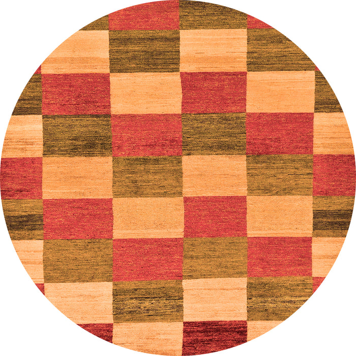 Round Machine Washable Checkered Orange Modern Area Rugs, wshabs80org