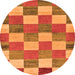 Round Machine Washable Checkered Orange Modern Area Rugs, wshabs80org