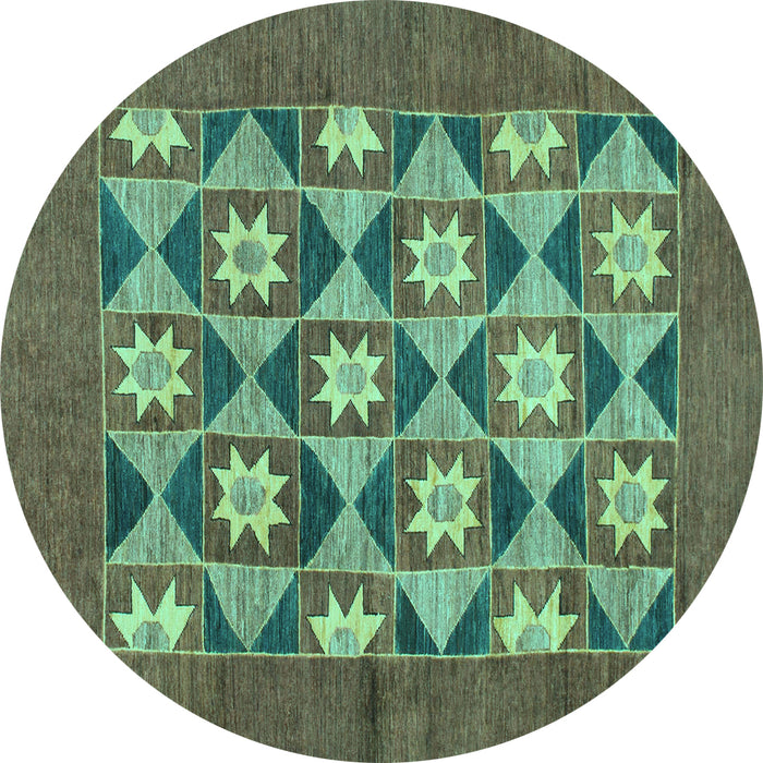 Round Machine Washable Abstract Turquoise Modern Area Rugs, wshabs810turq