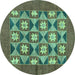 Round Machine Washable Abstract Turquoise Modern Area Rugs, wshabs810turq