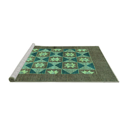 Sideview of Machine Washable Abstract Turquoise Modern Area Rugs, wshabs810turq