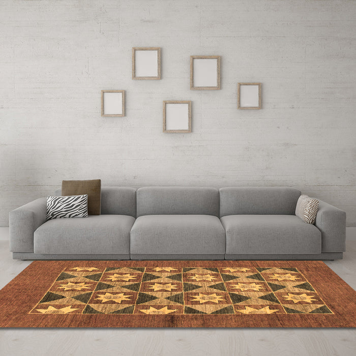 Machine Washable Abstract Brown Modern Rug in a Living Room,, wshabs810brn