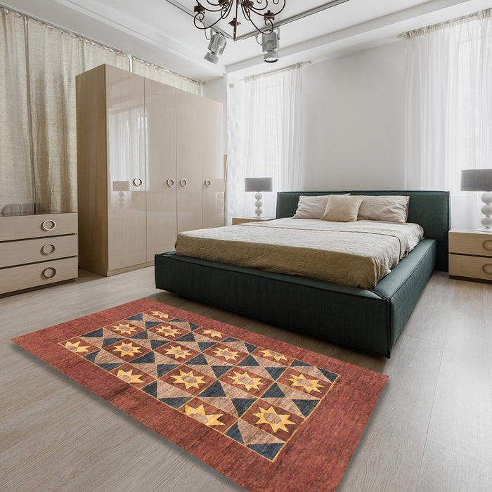 Machine Washable Abstract Bronze Brown Rug in a Bedroom, wshabs810