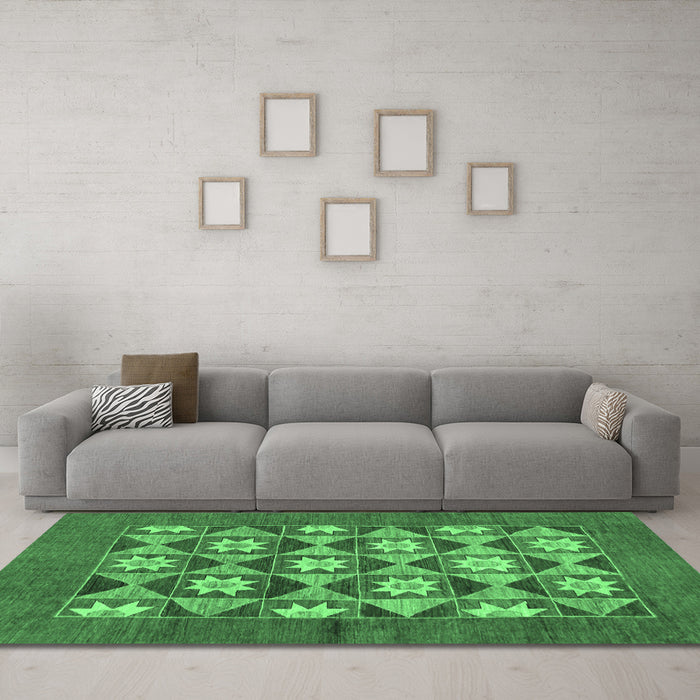 Machine Washable Abstract Emerald Green Modern Area Rugs in a Living Room,, wshabs810emgrn