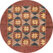 Round Machine Washable Abstract Bronze Brown Rug, wshabs810