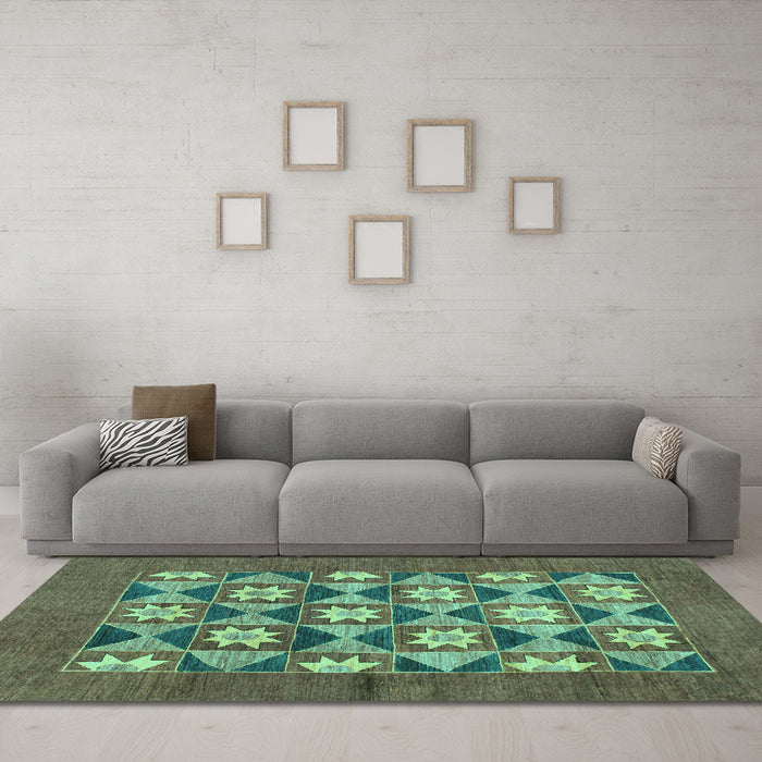 Machine Washable Abstract Turquoise Modern Area Rugs in a Living Room,, wshabs810turq