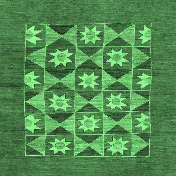 Square Machine Washable Abstract Emerald Green Modern Area Rugs, wshabs810emgrn