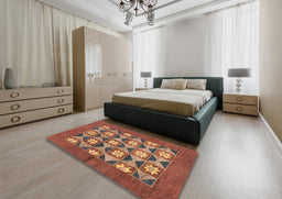 Abstract Bronze Brown Modern Rug in a Bedroom, abs810