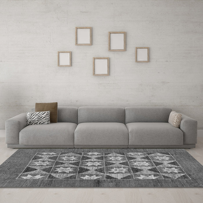 Machine Washable Abstract Gray Modern Rug in a Living Room,, wshabs810gry