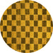 Round Machine Washable Checkered Yellow Modern Rug, wshabs811yw