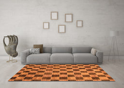 Machine Washable Checkered Orange Modern Area Rugs in a Living Room, wshabs811org
