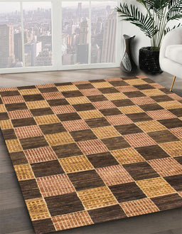 Abstract Orange Checkered Rug in Family Room, abs811