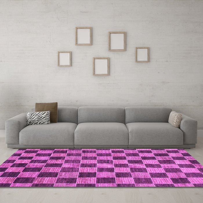 Machine Washable Checkered Purple Modern Area Rugs in a Living Room, wshabs811pur