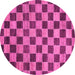 Round Machine Washable Checkered Pink Modern Rug, wshabs811pnk