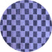 Round Machine Washable Checkered Blue Modern Rug, wshabs811blu