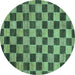 Round Machine Washable Checkered Turquoise Modern Area Rugs, wshabs811turq