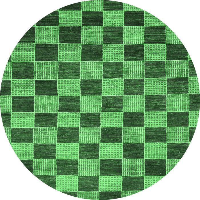 Round Machine Washable Checkered Emerald Green Modern Area Rugs, wshabs811emgrn