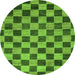 Round Machine Washable Checkered Green Modern Area Rugs, wshabs811grn