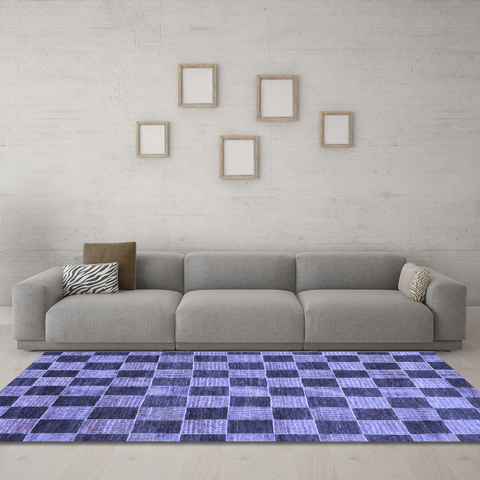 Machine Washable Checkered Blue Modern Rug in a Living Room, wshabs811blu