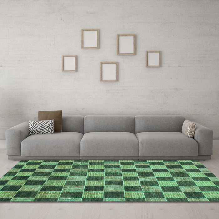 Machine Washable Checkered Turquoise Modern Area Rugs in a Living Room,, wshabs811turq