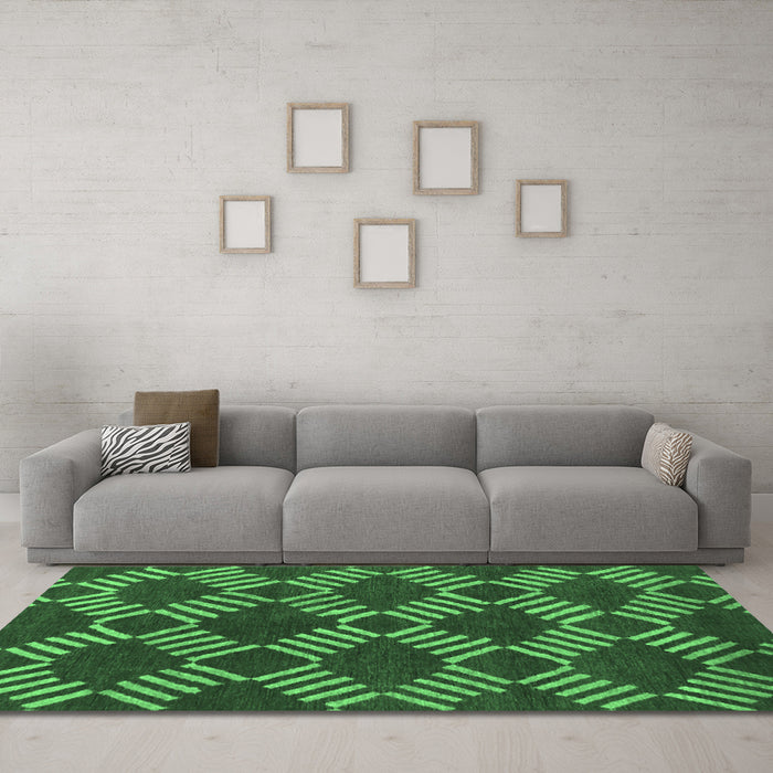 Machine Washable Abstract Emerald Green Modern Area Rugs in a Living Room,, wshabs812emgrn