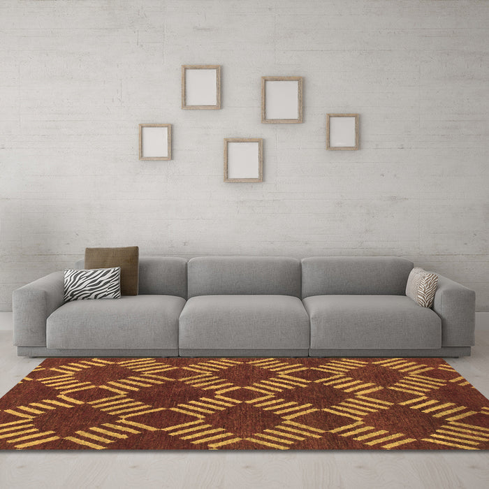 Machine Washable Abstract Brown Modern Rug in a Living Room,, wshabs812brn
