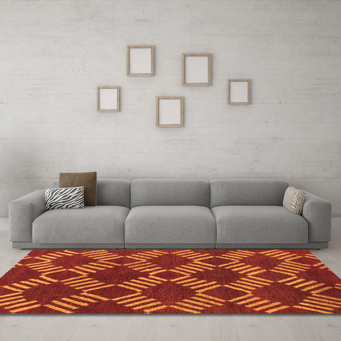 Machine Washable Abstract Orange Modern Area Rugs in a Living Room, wshabs812org