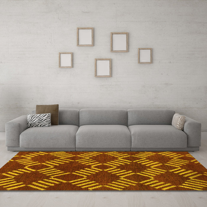 Machine Washable Abstract Yellow Modern Rug in a Living Room, wshabs812yw