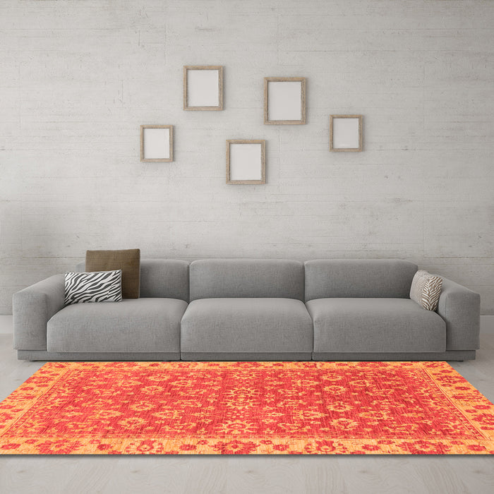 Machine Washable Abstract Orange Modern Area Rugs in a Living Room, wshabs813org
